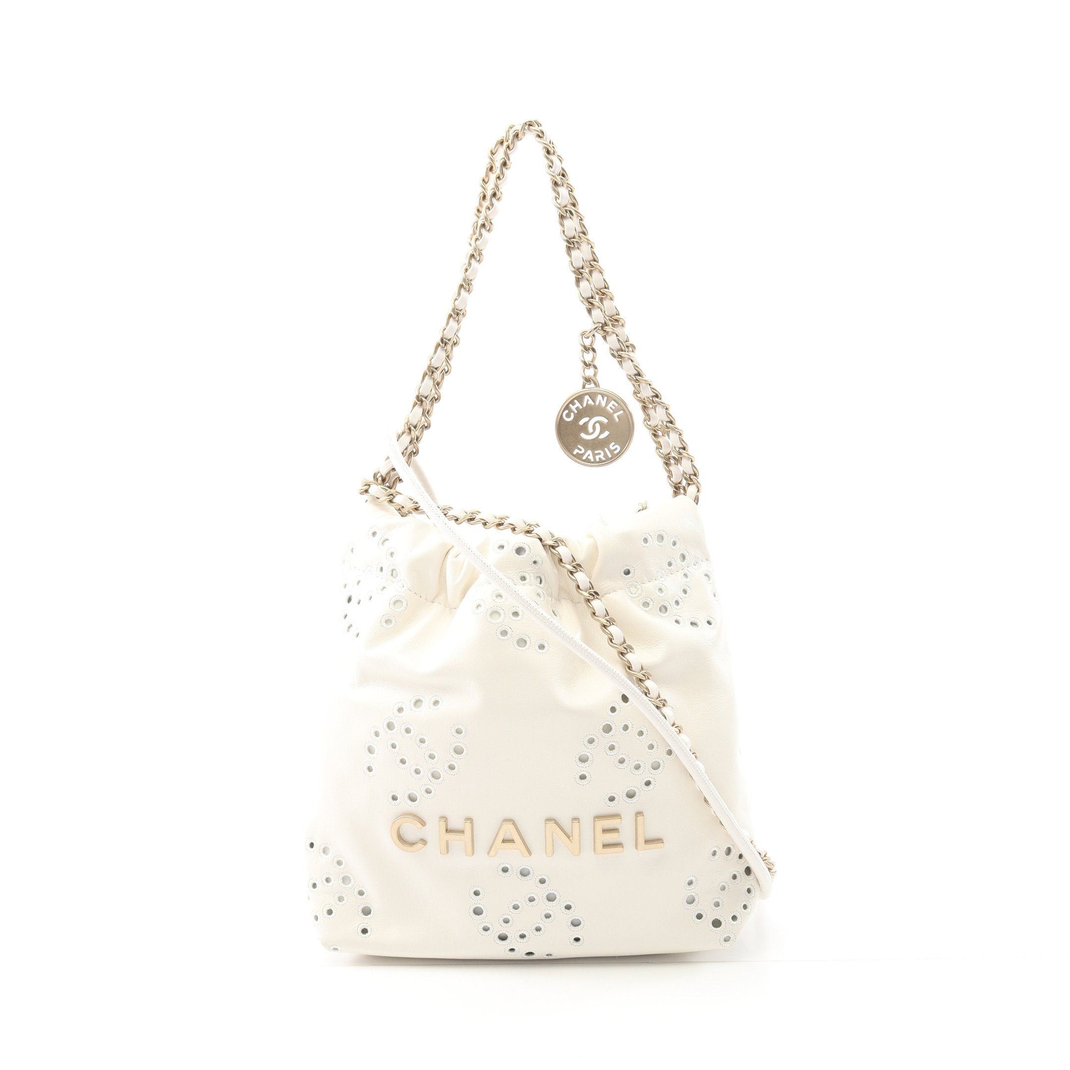 Chanel Chanel 22 Mini Chain Shoulder Bag Leather White Gold Hardware, Women's
