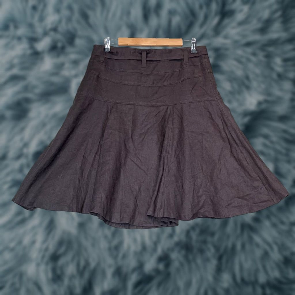 Willi Smith Willi Smith Skirt Women's Size 10 Knee Length Linen Brown A-Line Belt Lined Regular Casual Party/Cocktail Business Style Fashion Women Size 32" / US 10 / IT 46 - 1 Thumbnail