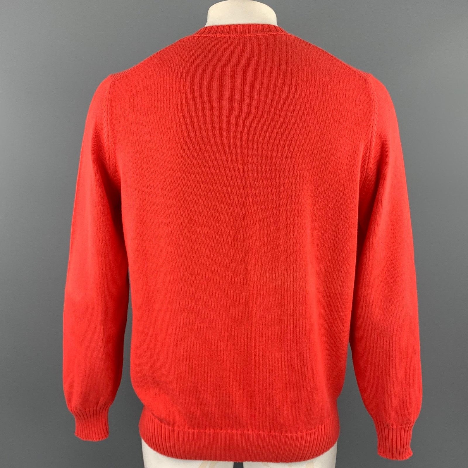 Brunello Cucinelli 44 Orange Knitted Cotton Crew-Neck Pullover Size US XL / EU 56 / 4 - 3 Thumbnail