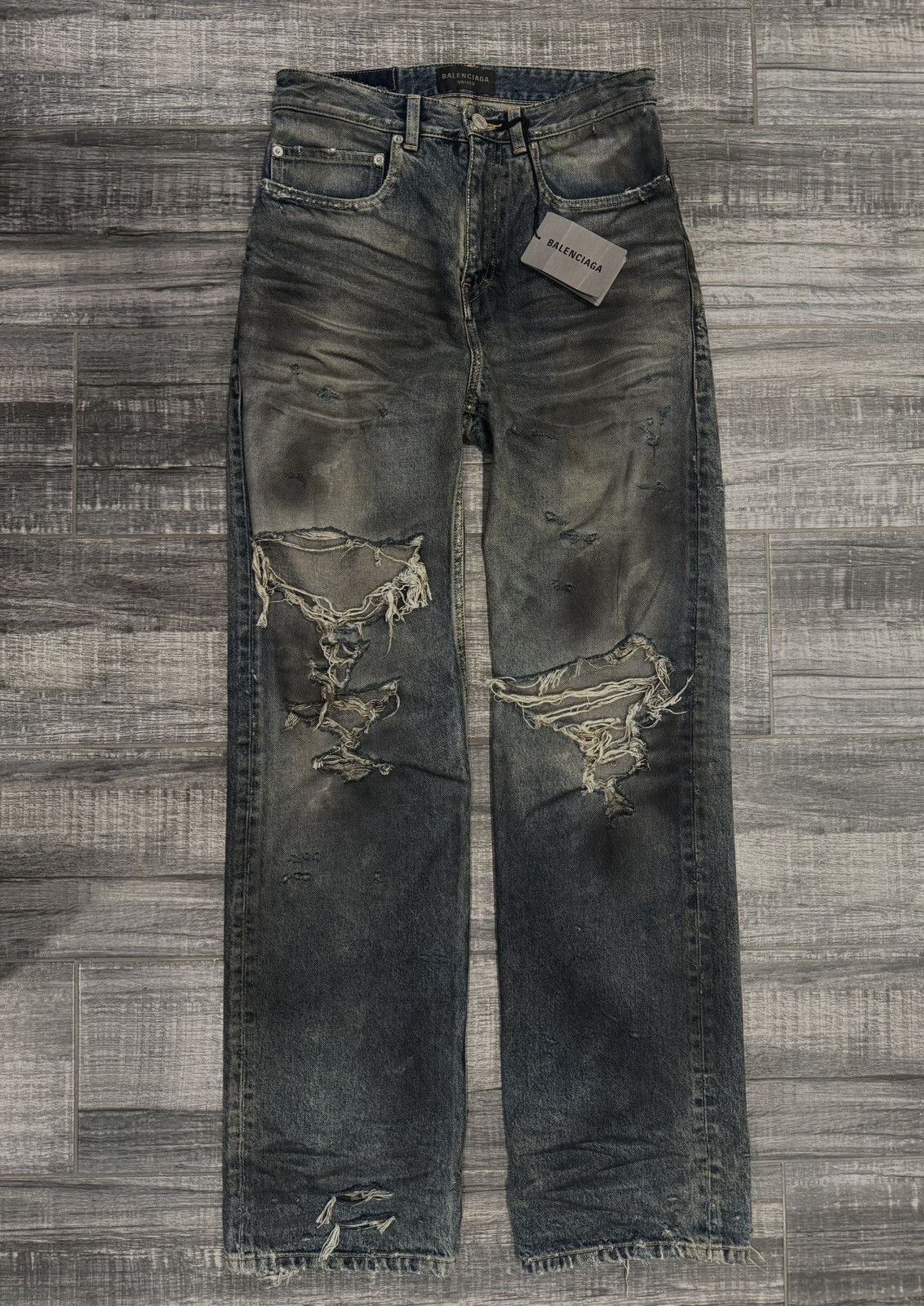 Balenciaga Balenciaga SS22 Oil Spill Mudwash Straight Fit Denims Size US 29 - 1 Thumbnail