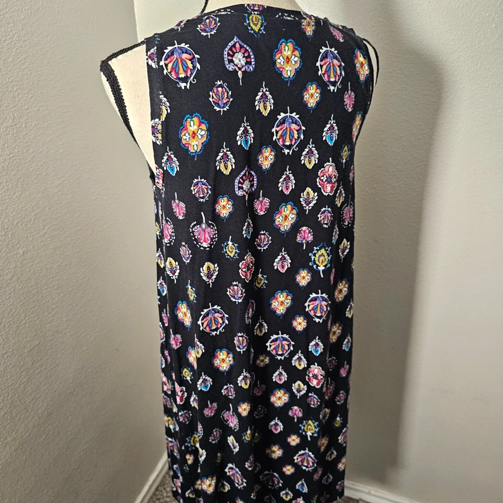 Loft VINTAGE LOFT Black Floral A-Line Stretch Jersey Sleeveless Dress Women M Casual Summer Size M / US 6-8 / IT 42-44 - 3 Thumbnail