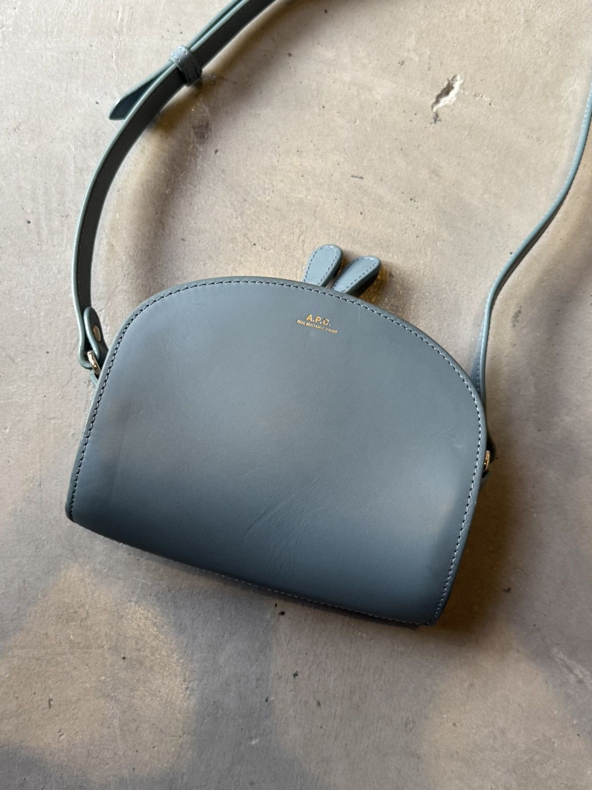 A.P.C. A.P.C. Mini Half Moon Embossed Leather Bag | Light blue Size ONE SIZE - 1 Thumbnail