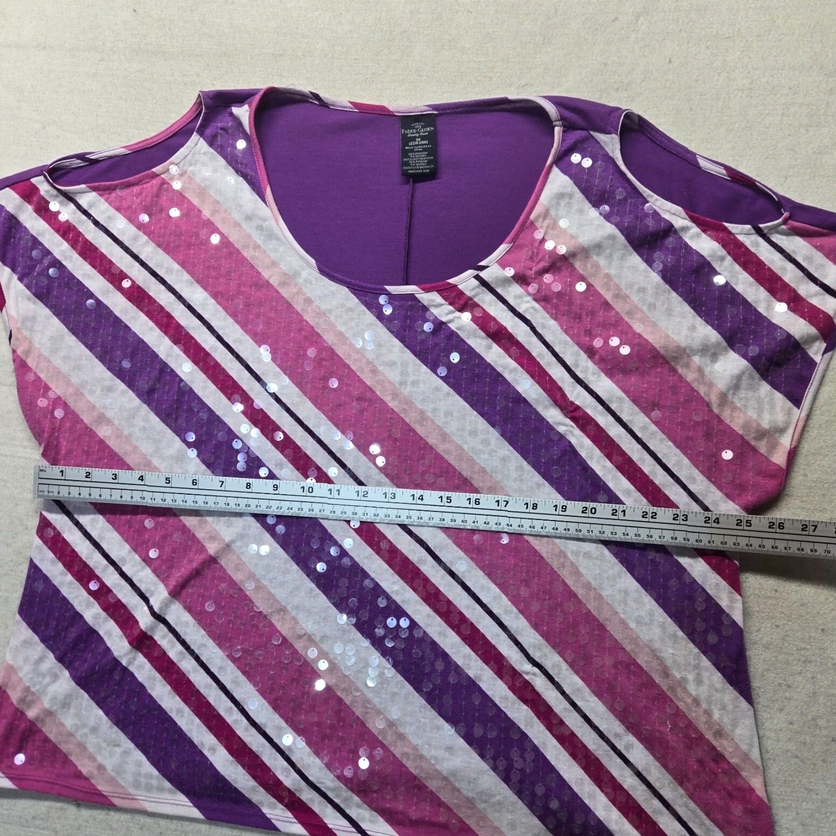 Faded Glory Faded Glory Shirt T-Shirt Purple Sequin Open Shoulder Sleeveless 3X Women Plus Aztec Casual Size XXL / US 16-18 / IT 52-54 - 4 Thumbnail