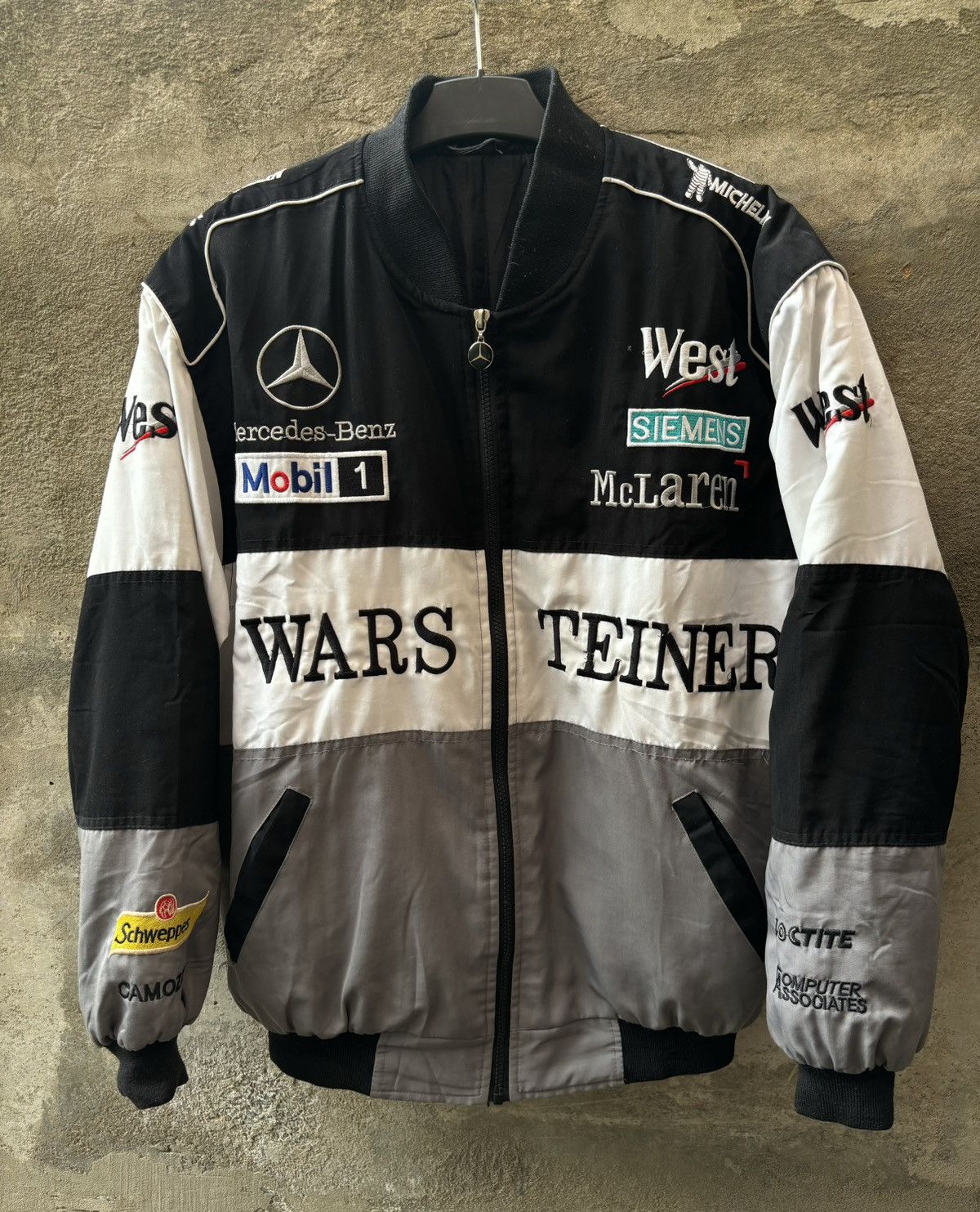 image of Malcolm Mclaren x Mercedes Benz Vintage Mercedes Benz West Mclauren Racing Jacket Size M in Black/W