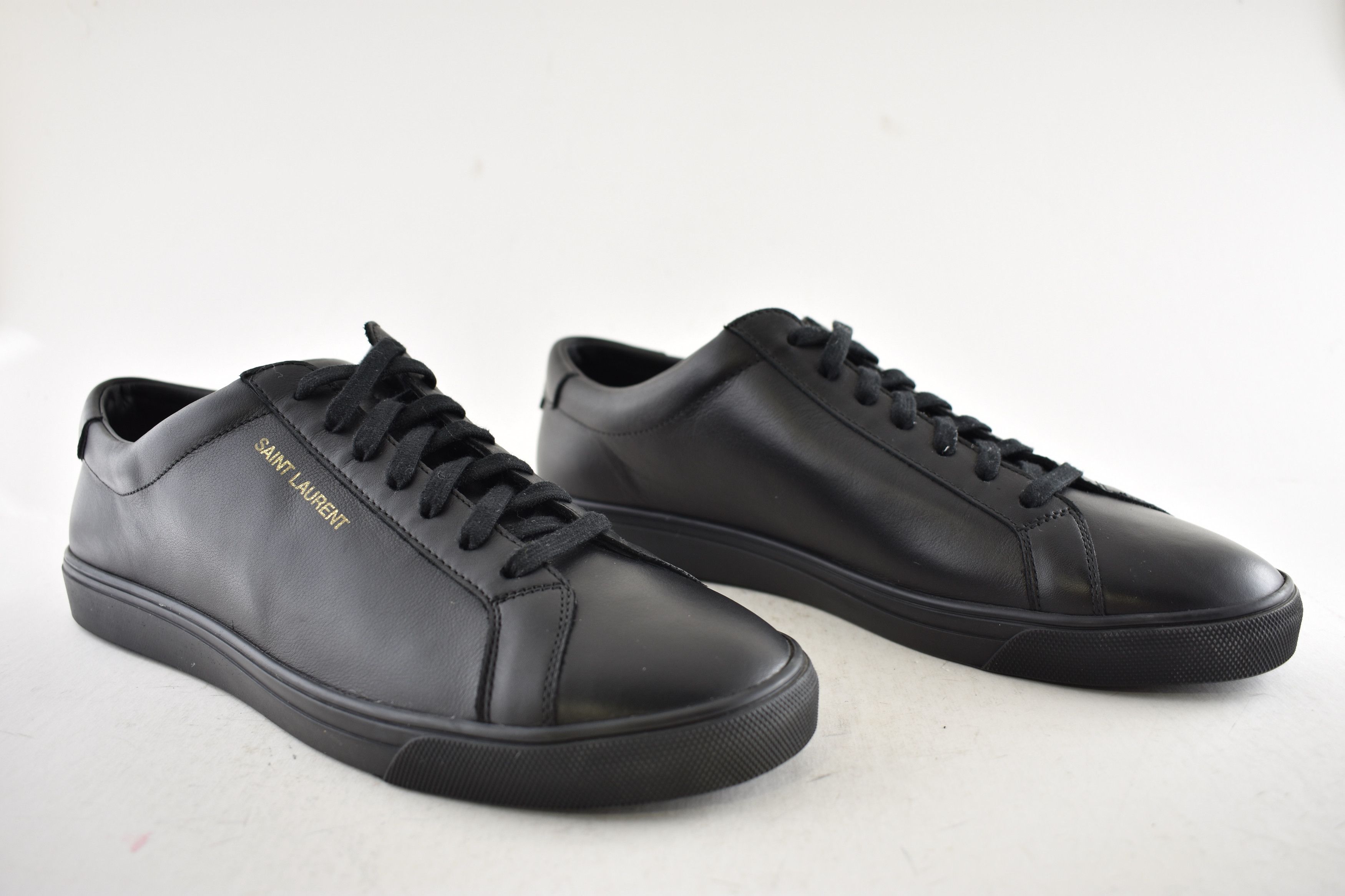 Saint Laurent Paris Andy Black Leather Gym Gold Logo Flat Low Top Sneaker 44 11 Size US 11 / EU 44 - 4 Thumbnail