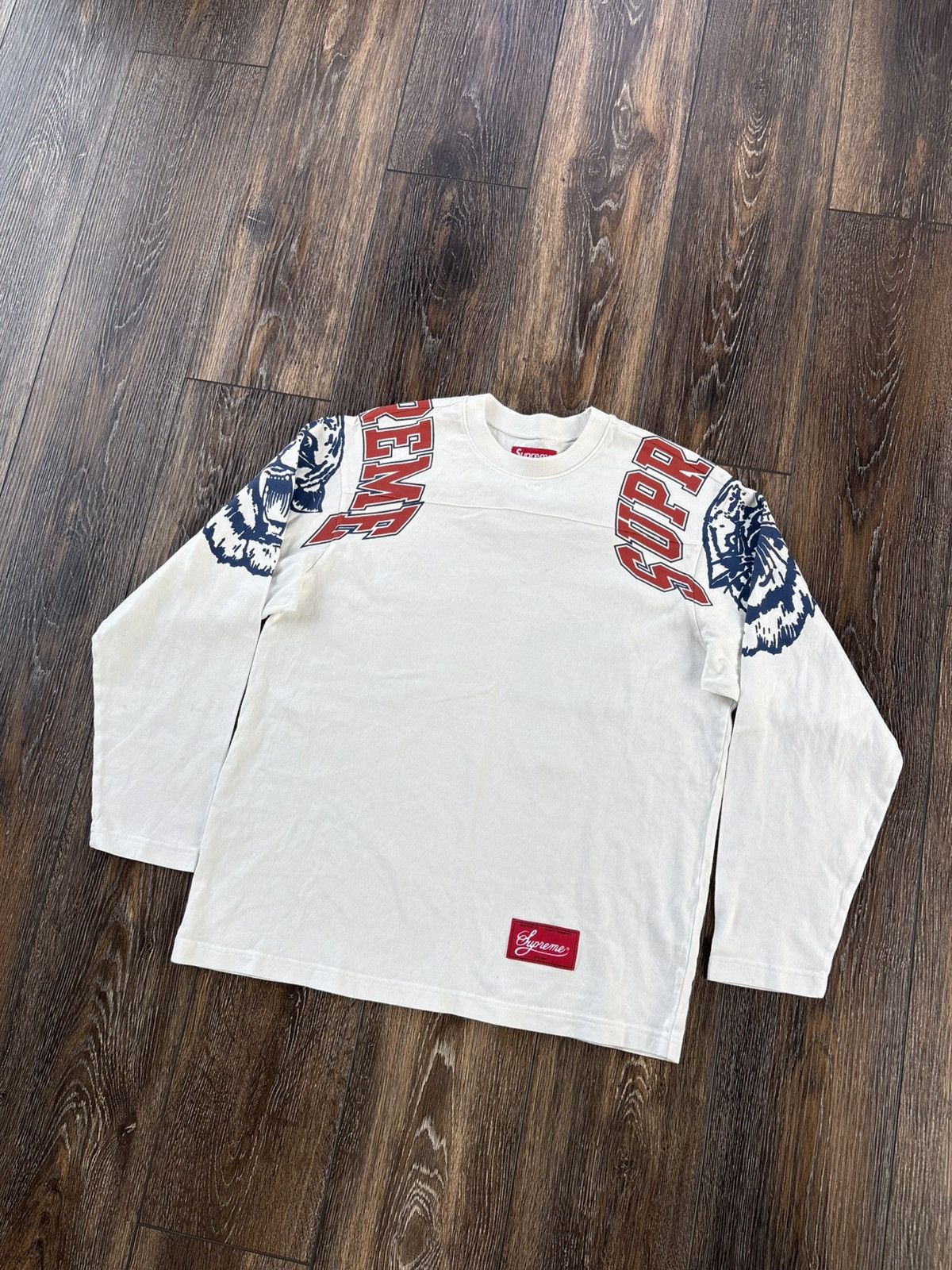 Supreme Supreme 99 L/S Football Top FTP Large White Blue | Grailed