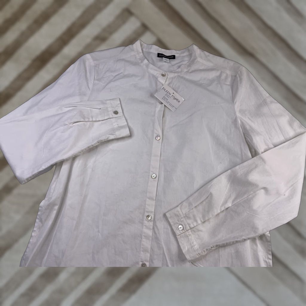 Eileen Fisher NWT Eileen Fisher Women's Long Sleeve Button Down Shirt Dress White Size Small Shirt Dress Womens Size S / US 4 / IT 40 - 1 Thumbnail
