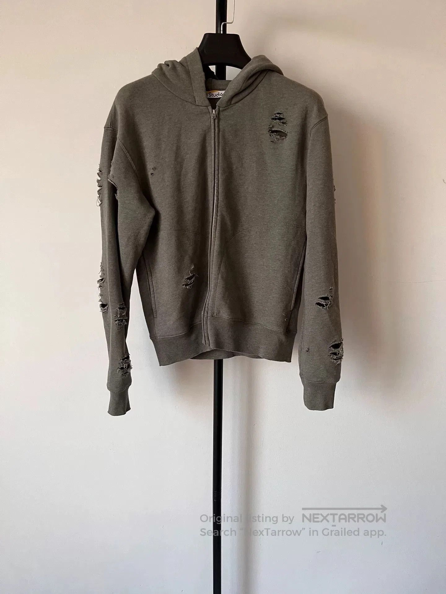 Acne Studios Acne Studios Distressed Zip Hoodie in Green. Size US XXS / EU 40 - 2 Thumbnail