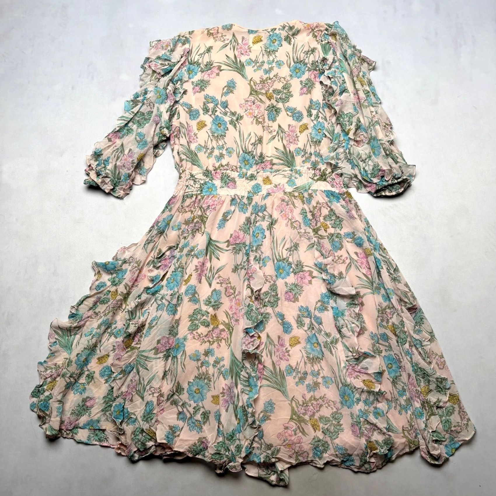 Vintage VINTAGE Diane Freis Silk Dress Floral Pink Boho Fairy Cottage Dress Women One Size Hong Kong 80s Ruffle Fit & Flare Womens Size ONE SIZE - 3 Thumbnail