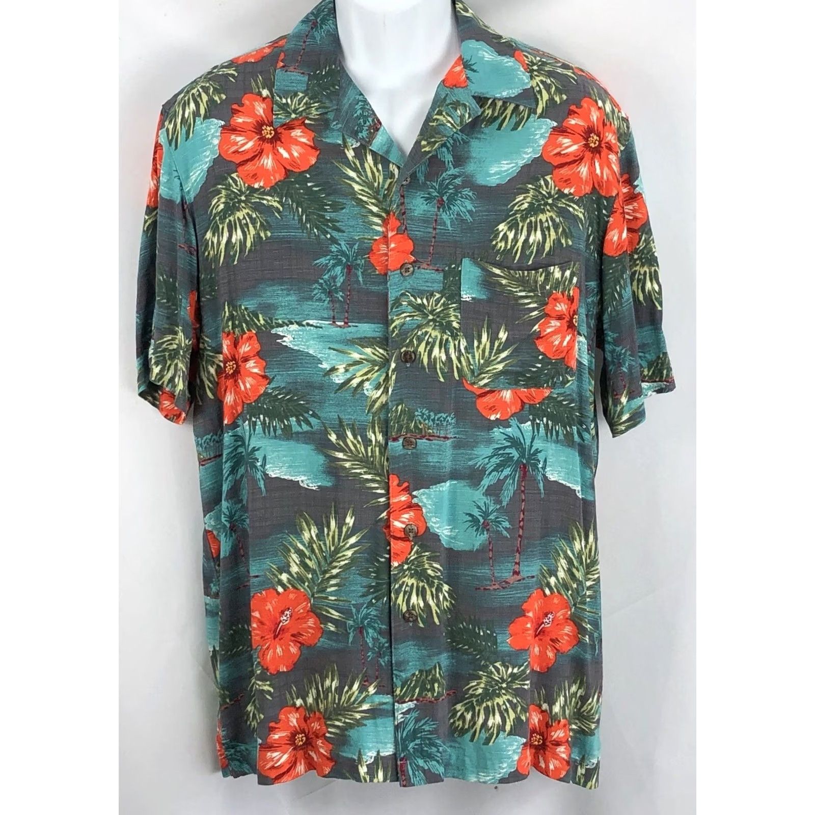 George Vintage George Hawaiian Shirt M Gray Floral Aloha Button Up Rayon Retro Beach Mens Short Sleeve Tropical Hawaiian 90s Style Size US M / EU 48-50 / 2 - 2 Thumbnail