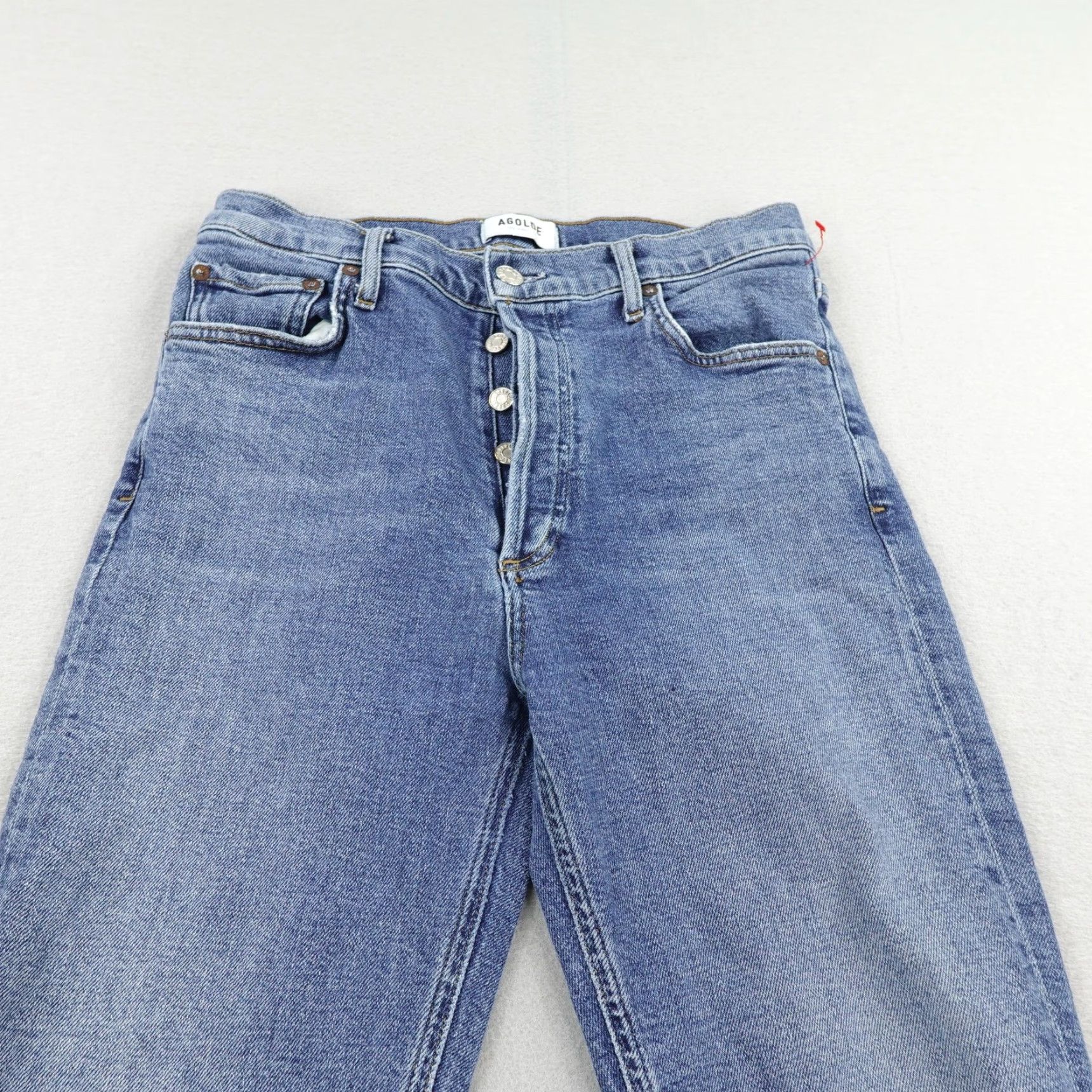 Agolde Agolde Jeans Womens 28 Blue Denim Nico Distressed High Rise Straight Button Fly Size 28" / US 6 / IT 42 - 2 Thumbnail