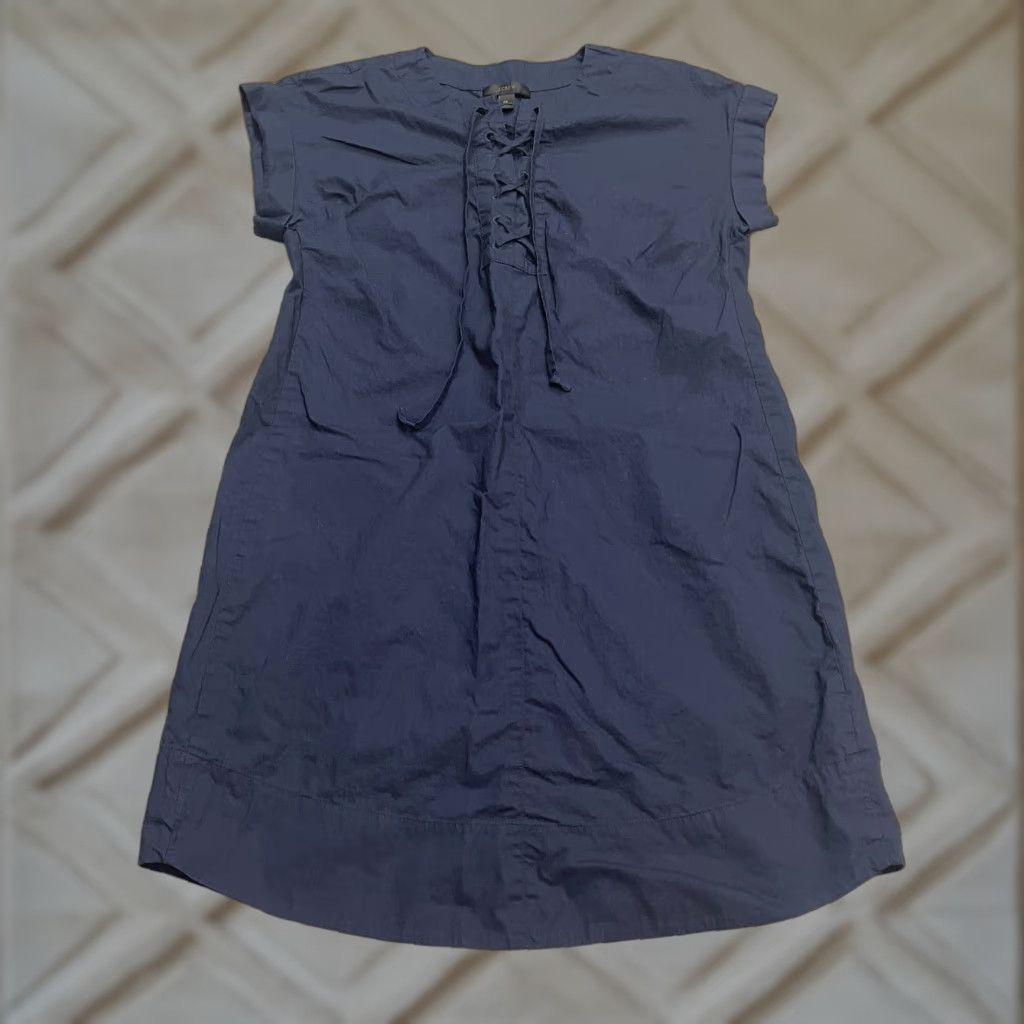 J.Crew Lace Up Shift Dress Womens Petite Small Navy Blue Casual Classic Midi