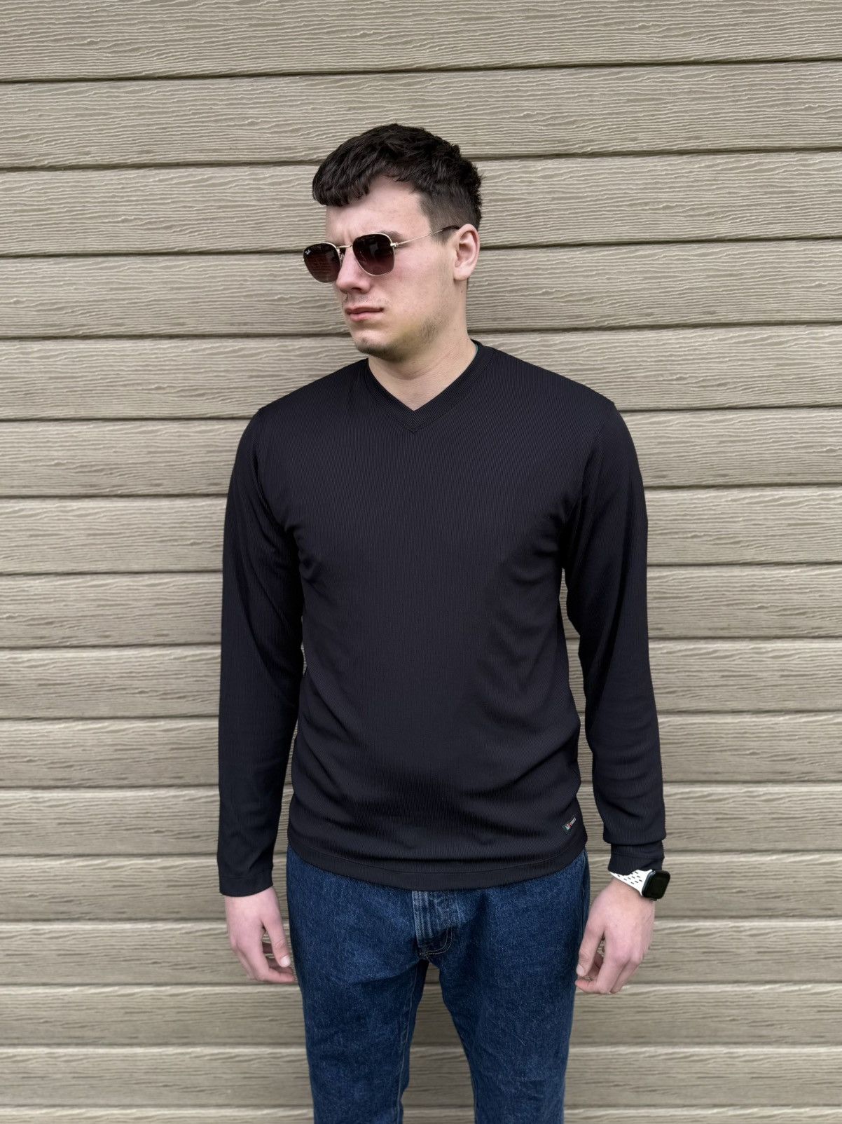 Carlo Colucci Carlo Colucci Slim Fit Long Sleeve V Neck Shirt Black L Men Size US L / EU 52-54 / 3 - 2 Thumbnail