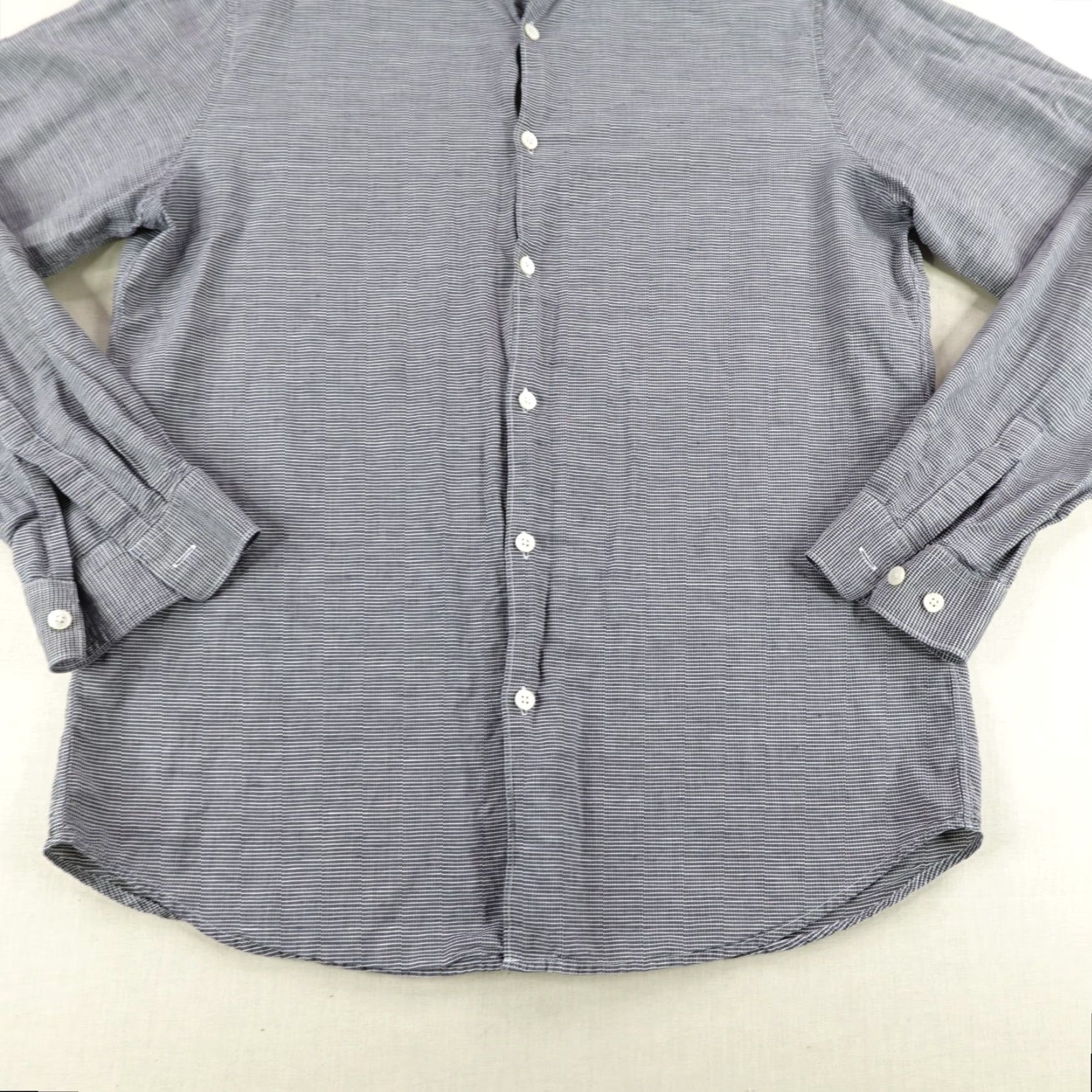 Theory VINTAGE Theory Button-Up Shirt Men Large Gray White Micro Checks Long Sleeve Linen Blend Size US L / EU 52-54 / 3 - 3 Thumbnail