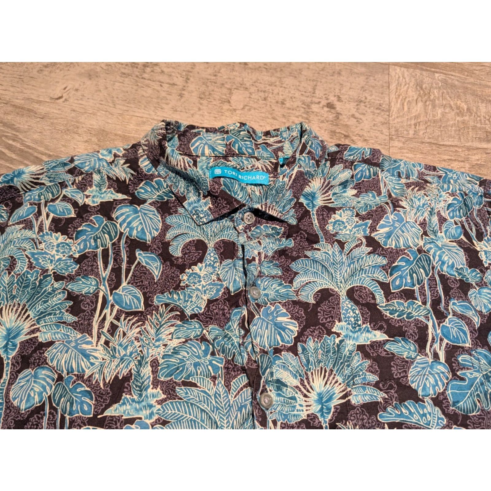 Tori Richard Tori Richard Hawaiian Shirt XL Blue Floral Button-Up Short Sleeve Tropical Trees Mens Size US XL / EU 56 / 4 - 2 Thumbnail