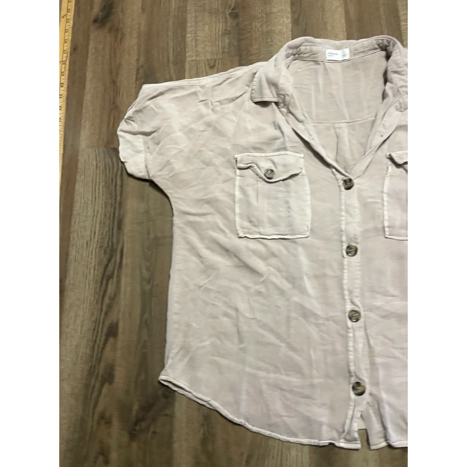Vintage Maurices Shirt Women's Large Tan Button Up Short Sleeve, Brown, Casual, Solid, Regular Fit, Button-Up, Collared, Fall Spring Summer, Women, Maurices Size L / US 10 / IT 46 - 3 Thumbnail