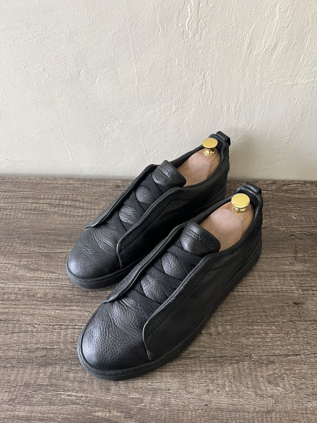 Ermenegildo Zegna ZEGNA TRIPLE STITCH BLACKOUT LOW-TOP SNEAKERS Size US 7.5 / EU 40-41 - 1 Thumbnail