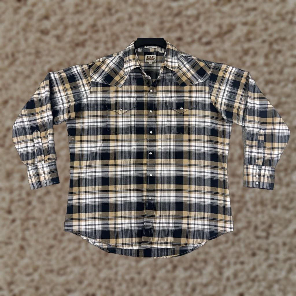 Vintage Ely Cattleman Shirt Mens XL Black Beige Plaid Pearl Snap Western Cotton Button-Up Cowboy Size US XL / EU 56 / 4 - 1 Thumbnail
