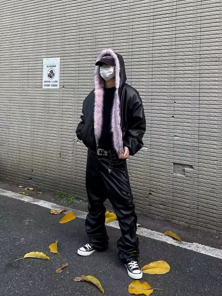 Japanese Brand Black Faux Leather Jacket with Fur Collar Size US M / EU 48-50 / 2 - 9 Thumbnail