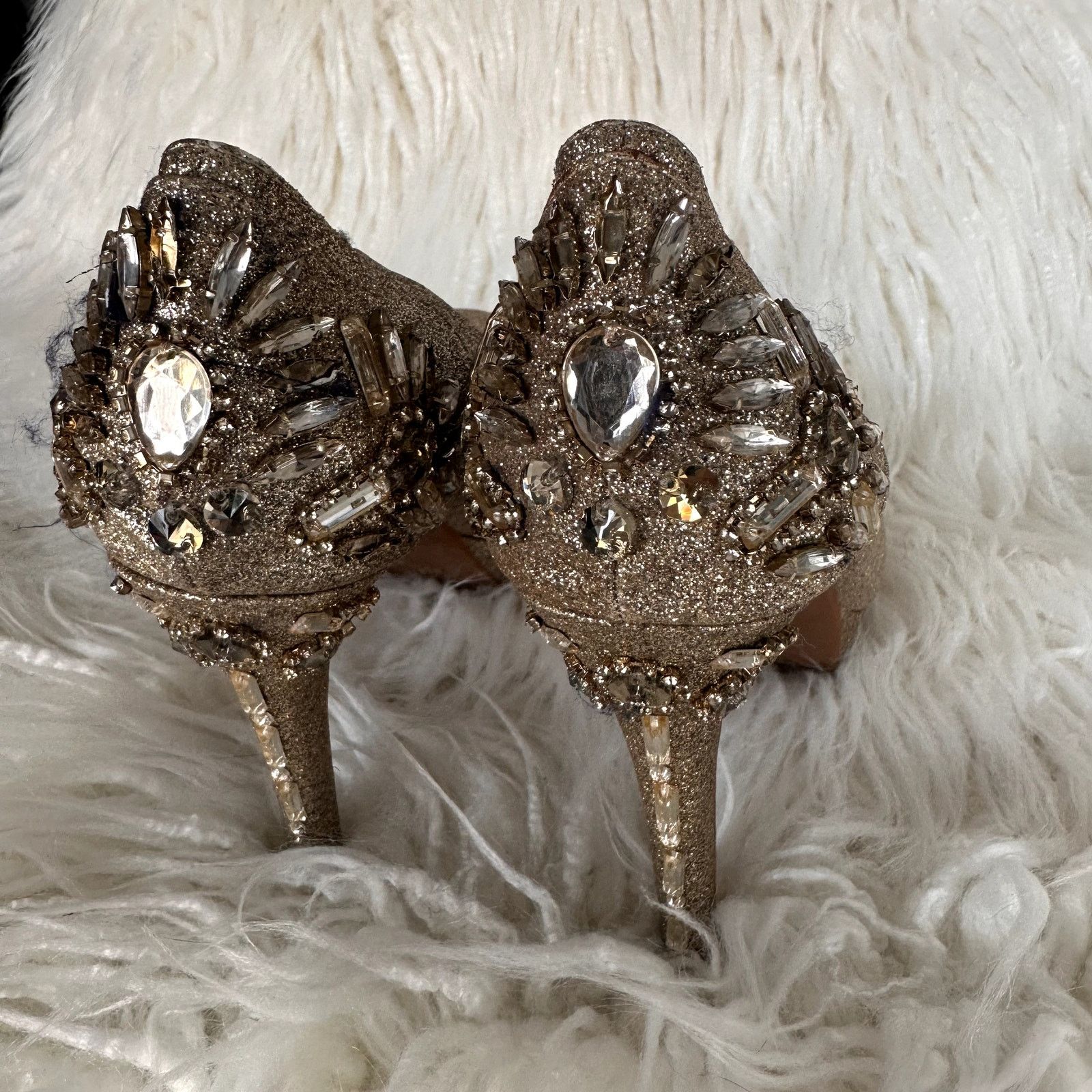 Gianni Valentino Gianni Bini Gold Beaded Bedazzled Glitter Platform Heels 9 Size US 9 / IT 39 - 7 Thumbnail