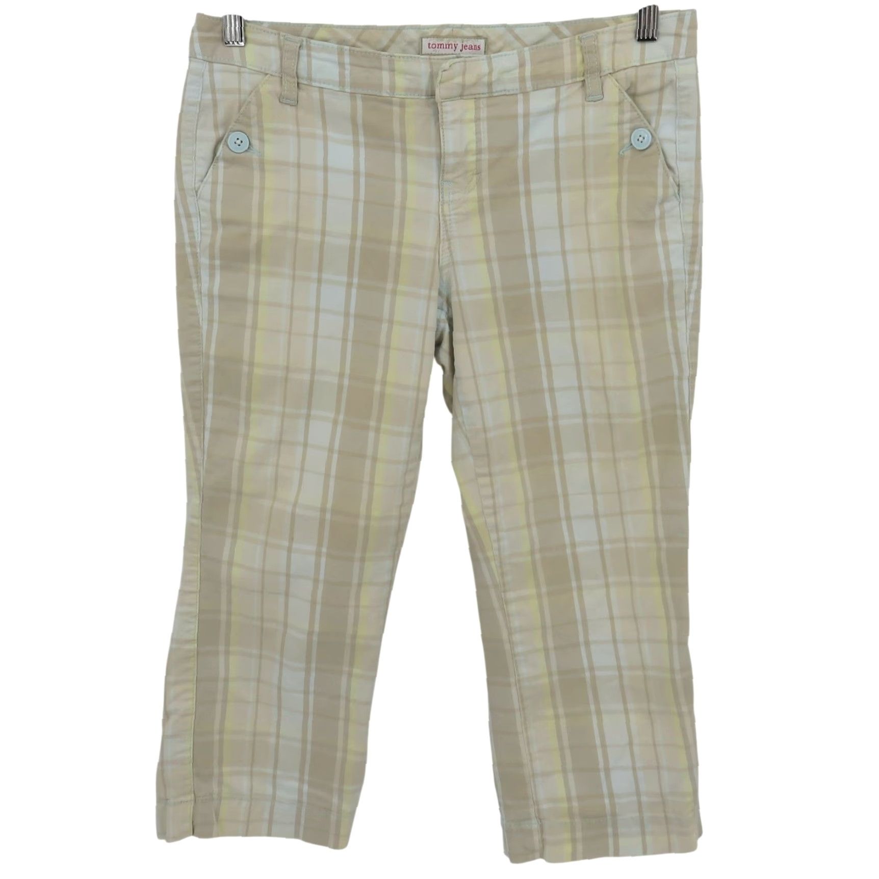 Vintage VINTAGE Tommy Jeans Capri Pants 9 Juniors Women Beige Yellow Blue Plaid Preppy 2005 Y2K Size 30" / US 8 / IT 44 - 2 Thumbnail
