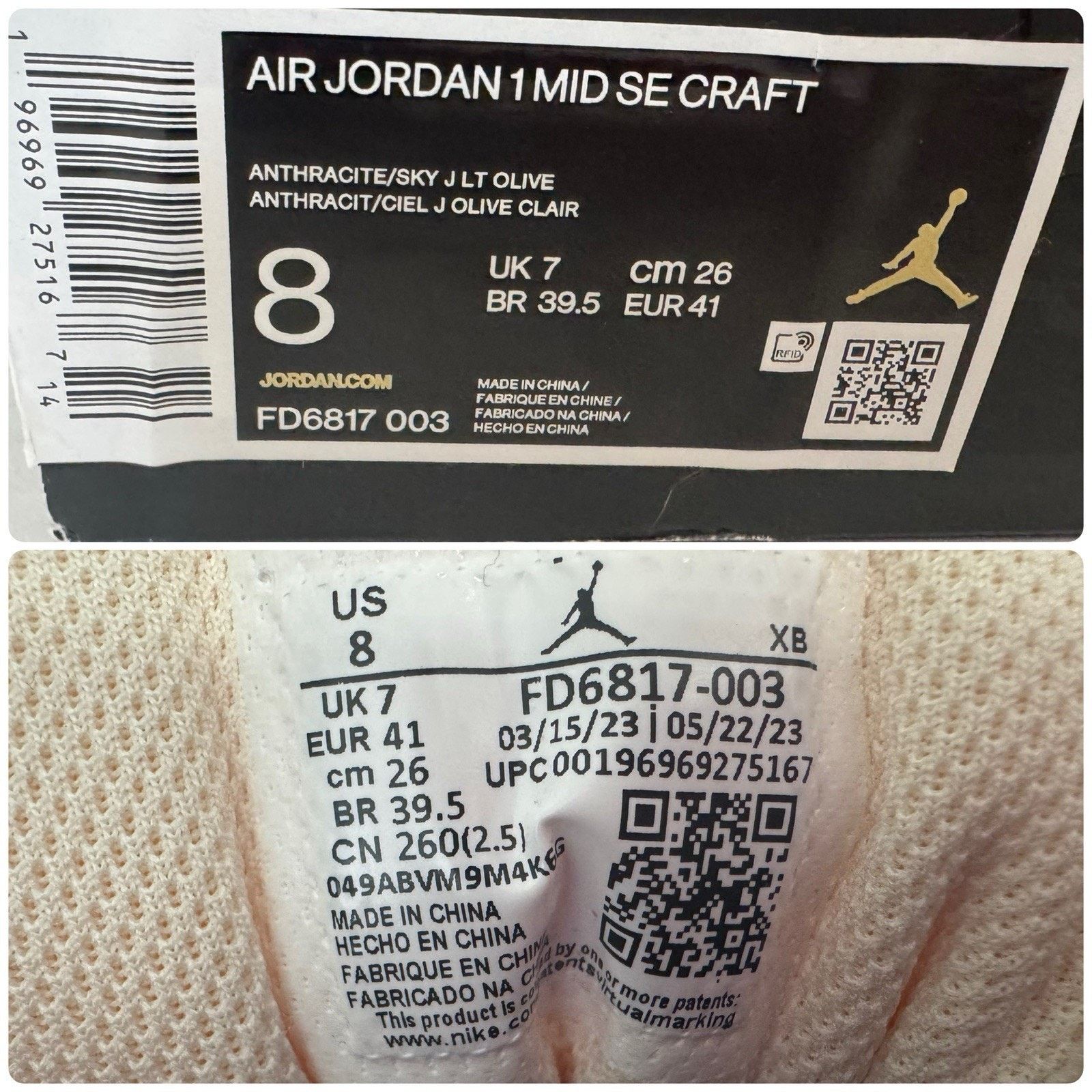 Nike NIKE AIR JORDAN 1 Mid SE Craft Shoes Anthracite Light Olive Size US 8 / EU 41 - 13 Thumbnail