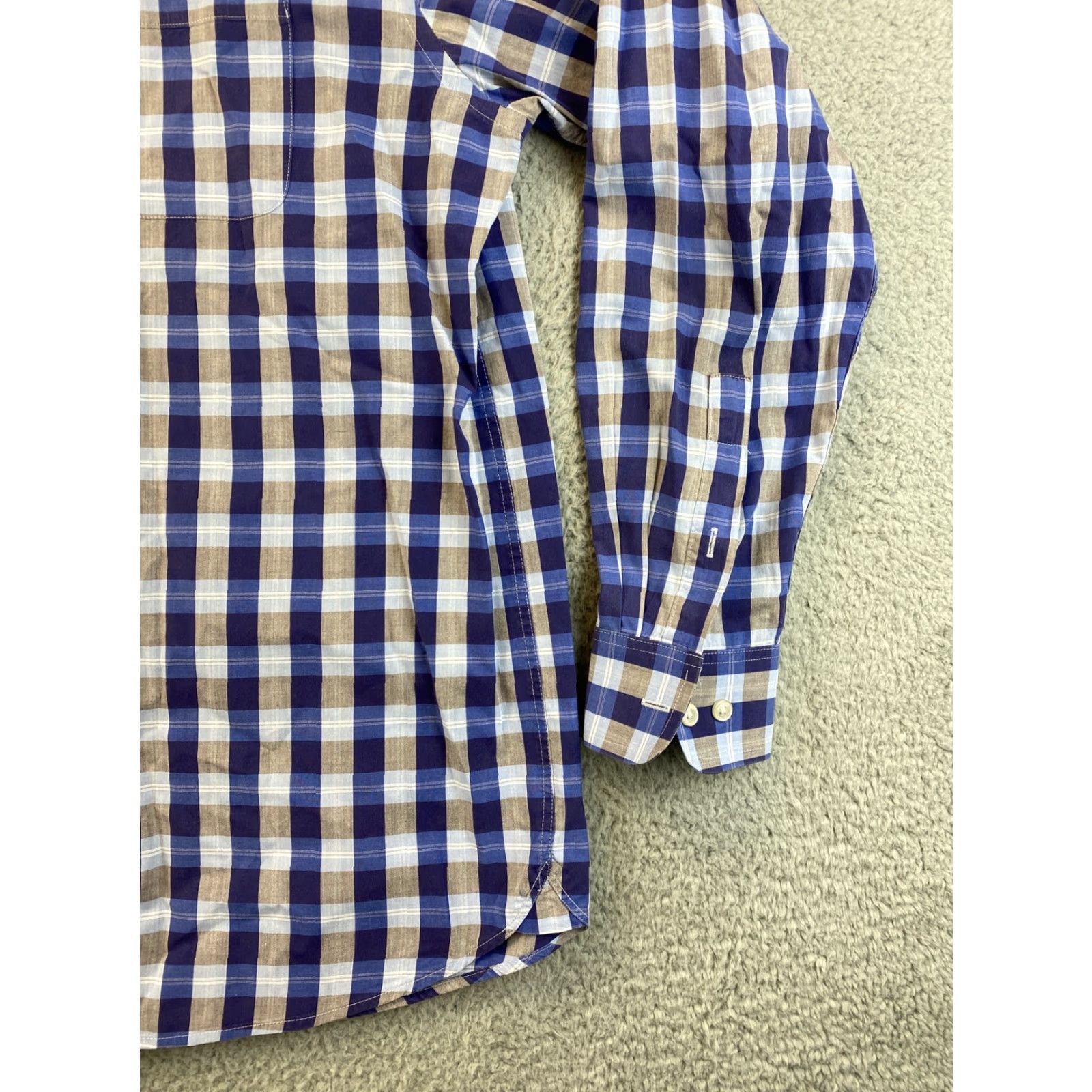 Cremieux VINTAGE Daniel Cremieux Dress Shirt Blue & Brown Check Geometric Cotton Long Sleeve Collared 16 Neck L Men’s/Business 79-11 Size 42R - 2 Thumbnail
