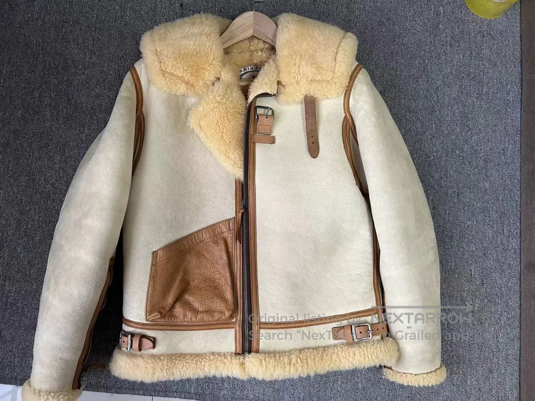 Rainbow Country stylish beige shearling jacket with hood. Size US M / EU 48-50 / 2 - 1 Thumbnail