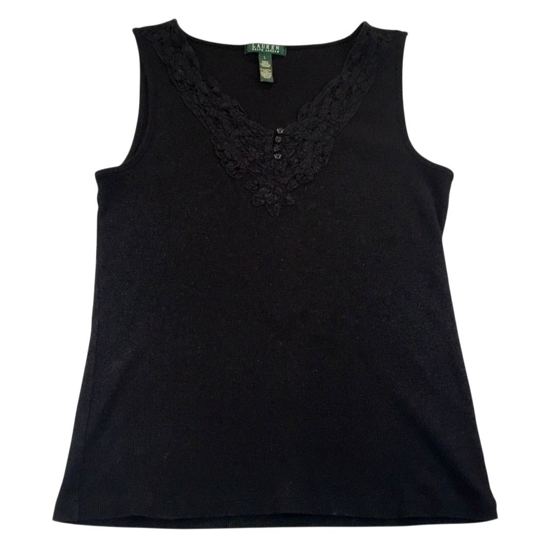 Lauren Ralph Lauren Lauren Ralph Lauren Knit Top Sleeveless V-Neck Black Large Size L / US 10 / IT 46 - 6 Thumbnail