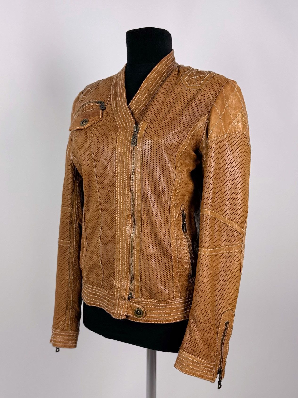Bogner Bogner Jeans Perforation Brown Women’s Leather Jacket Size XS / US 0-2 / IT 36-38 - 1 Thumbnail