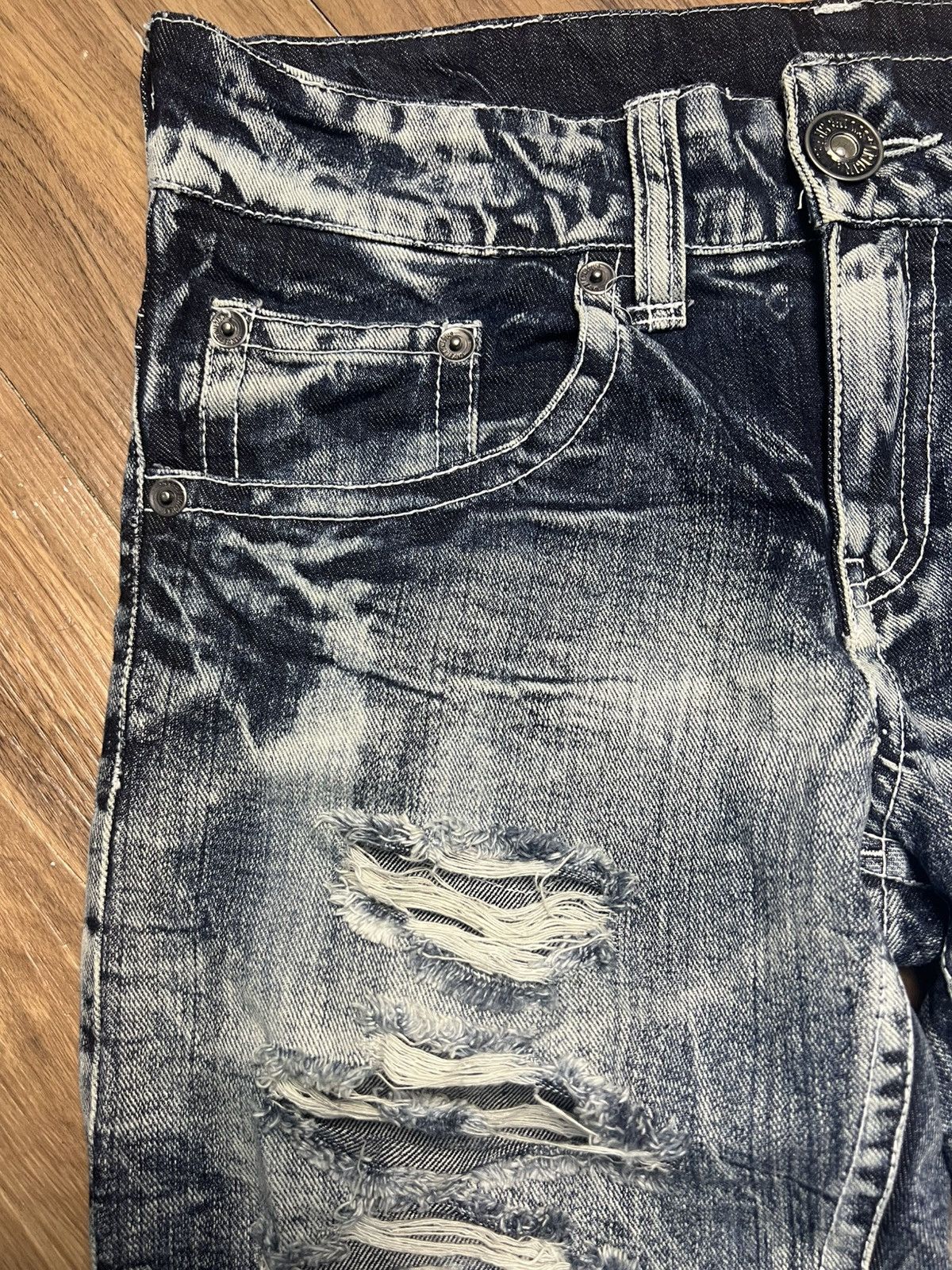Japanese Brand RARE Distressed Crinkle Denim Jeans (42) Size 33" - 7 Thumbnail