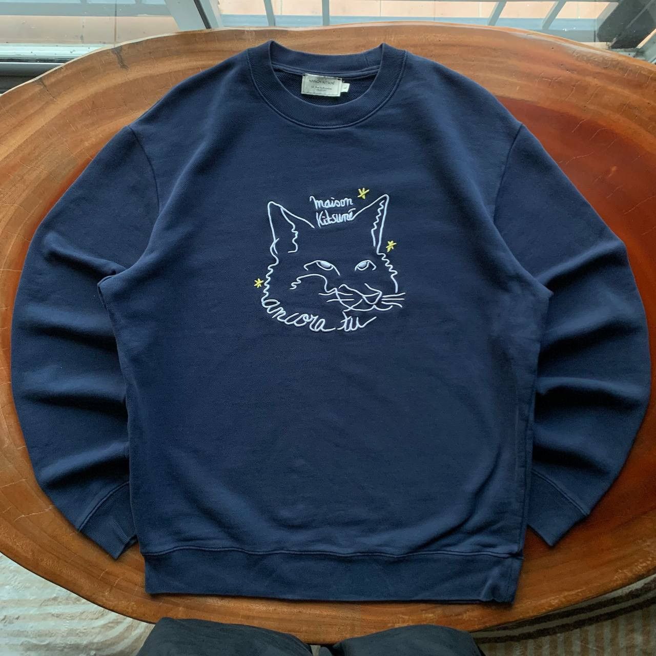 Maison Kitsune Ancora Tu Fox Embroided Dark Blue Sweatshirt