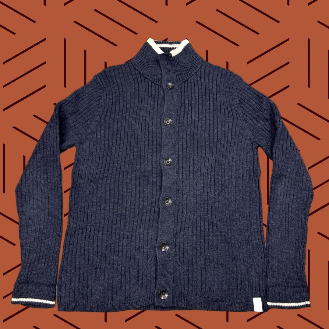 Marc O'Polo MARC O'POLO MEN'S HIGH NECK CARDIGAN SWEATER METAL BUTTON ORGANIC COTTON LARGE NAVY BLUE Size US L / EU 52-54 / 3 - 1 Thumbnail