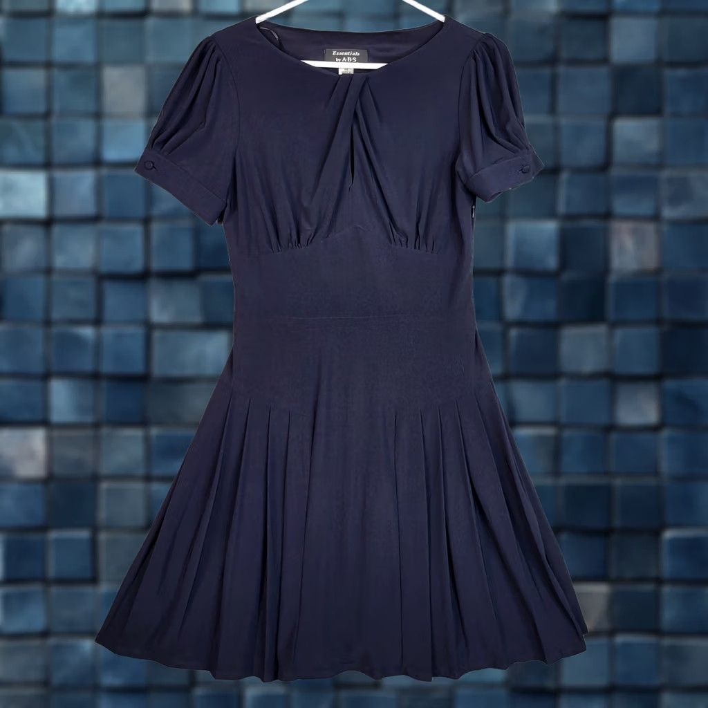 Essentials Essentials by A.B.S Navy blue pleated short sleeve Women's Dress XS Dress Blue Size 26" / US 2 / IT 38 - 1 Thumbnail
