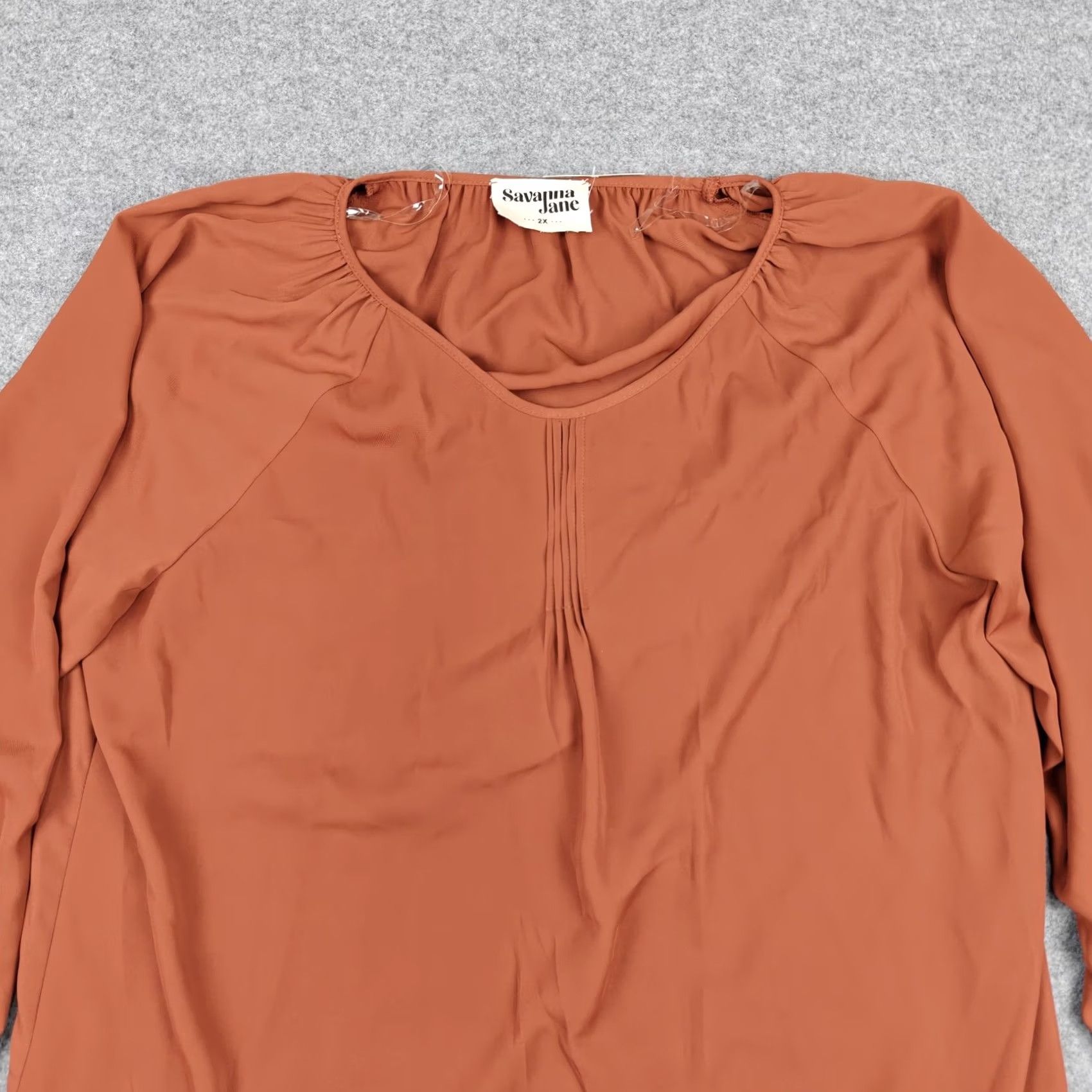 Vintage Savanna Jane Blouse Womens 2X Orange Scoop Neck Ruffle Sleeve Tunic Top Size XXL / US 16-18 / IT 52-54 - 2 Thumbnail
