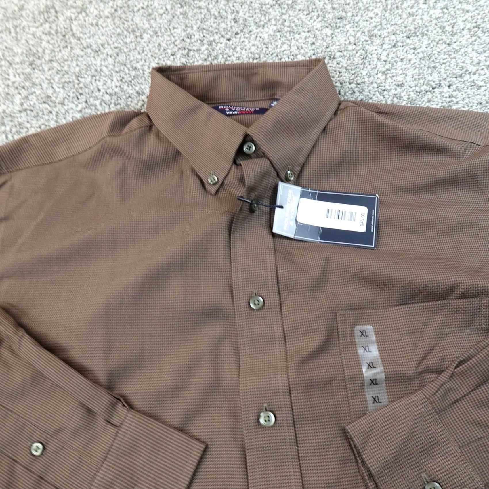 Roundtree & Yorke Roundtree & Yorke Shirt Mens XL Brown Check Long Sleeve Button Down Dress Catholic? Size US XL / EU 56 / 4 - 3 Thumbnail