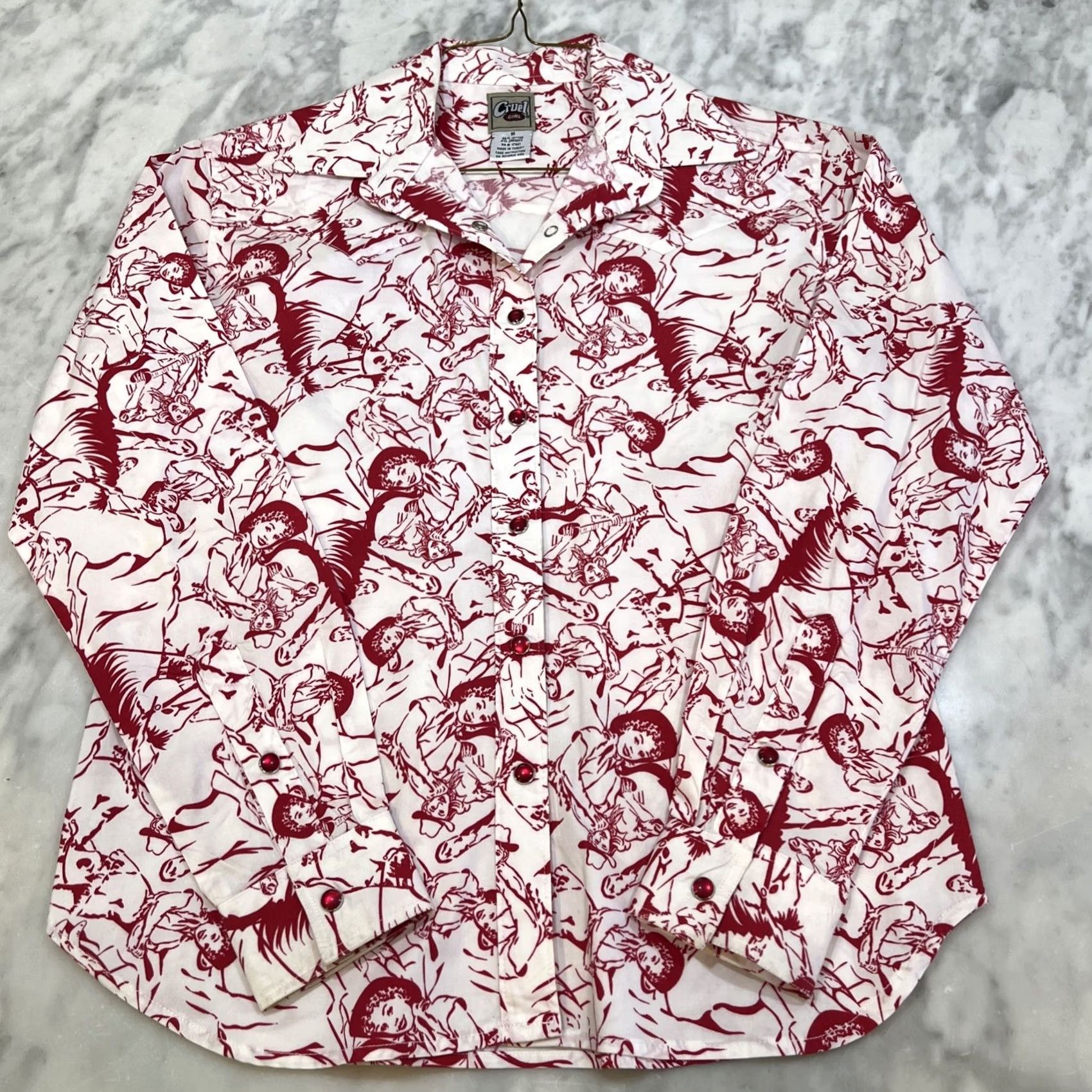 Vintage VINTAGE? No. Western Pearl Snap Shirt Womens M Cowgirls Horses All Over Print Cotton Spandex Size M / US 6-8 / IT 42-44 - 2 Thumbnail
