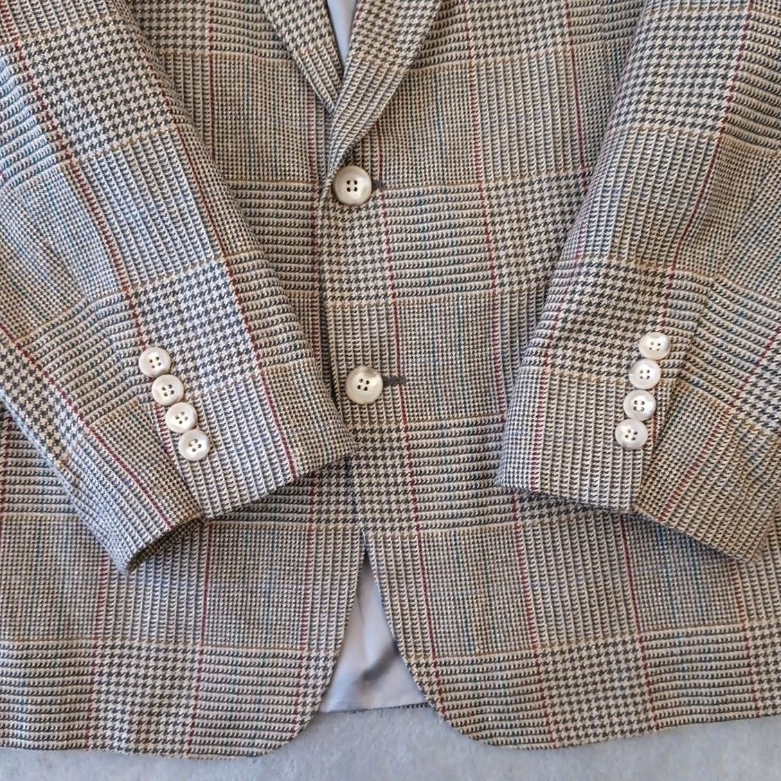 Lands' End Lands' End Blazer Mens 44 Gray Plaid Silk Wool Two Button Single Vent Notch Lapel Size 44R - 4 Thumbnail