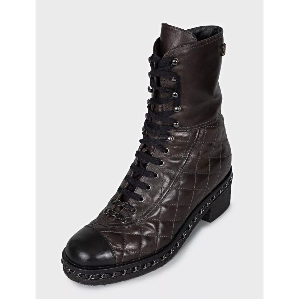 Chanel Chanel Brown Quilted Leather Lace-Up Boots - Size 8/38 Size US 7 / IT 37 - 3 Thumbnail