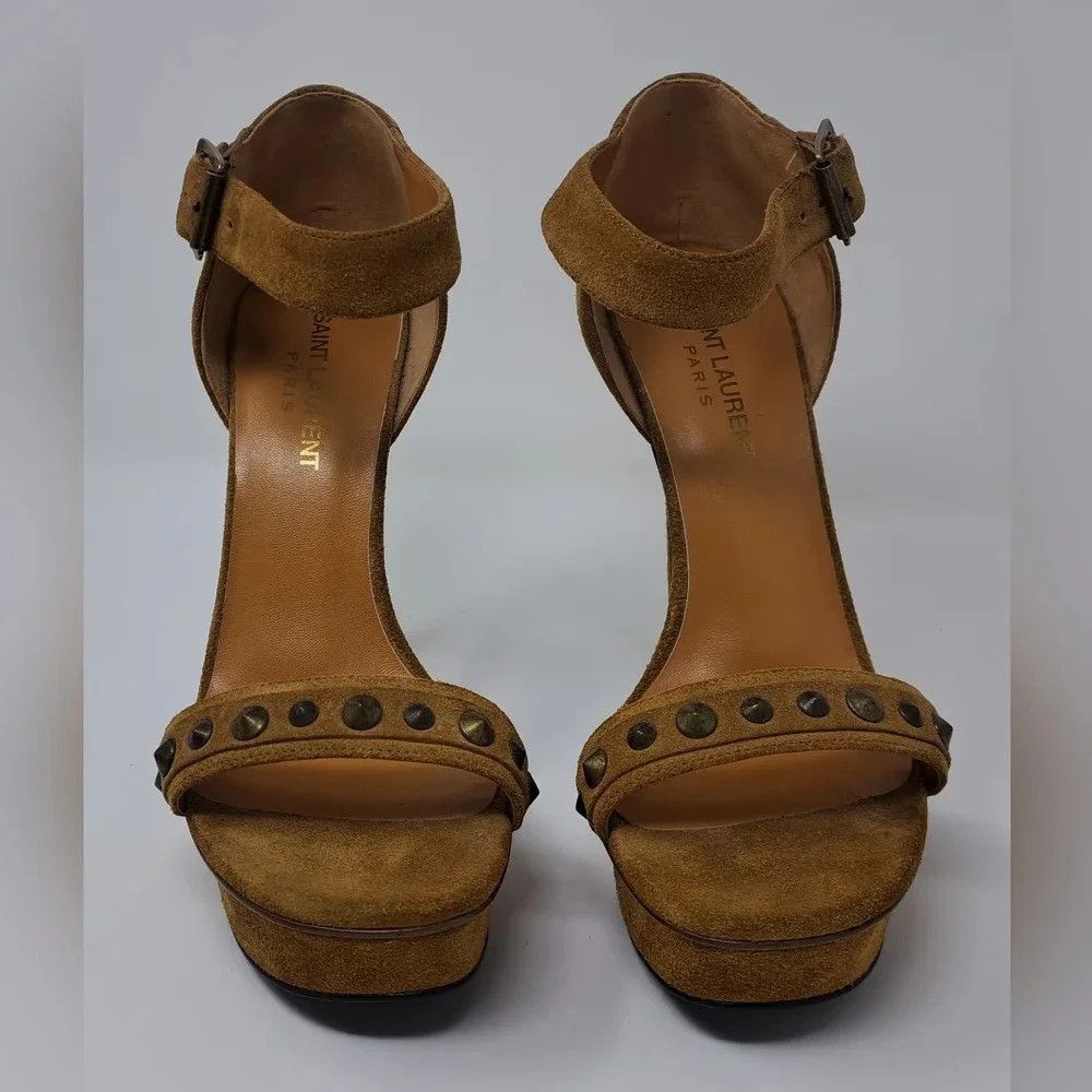Saint Laurent Paris Saint Laurent Suede Ankle Strap Sandals Heels Buckle Metal Size US 7.5 / IT 37.5 - 2 Thumbnail