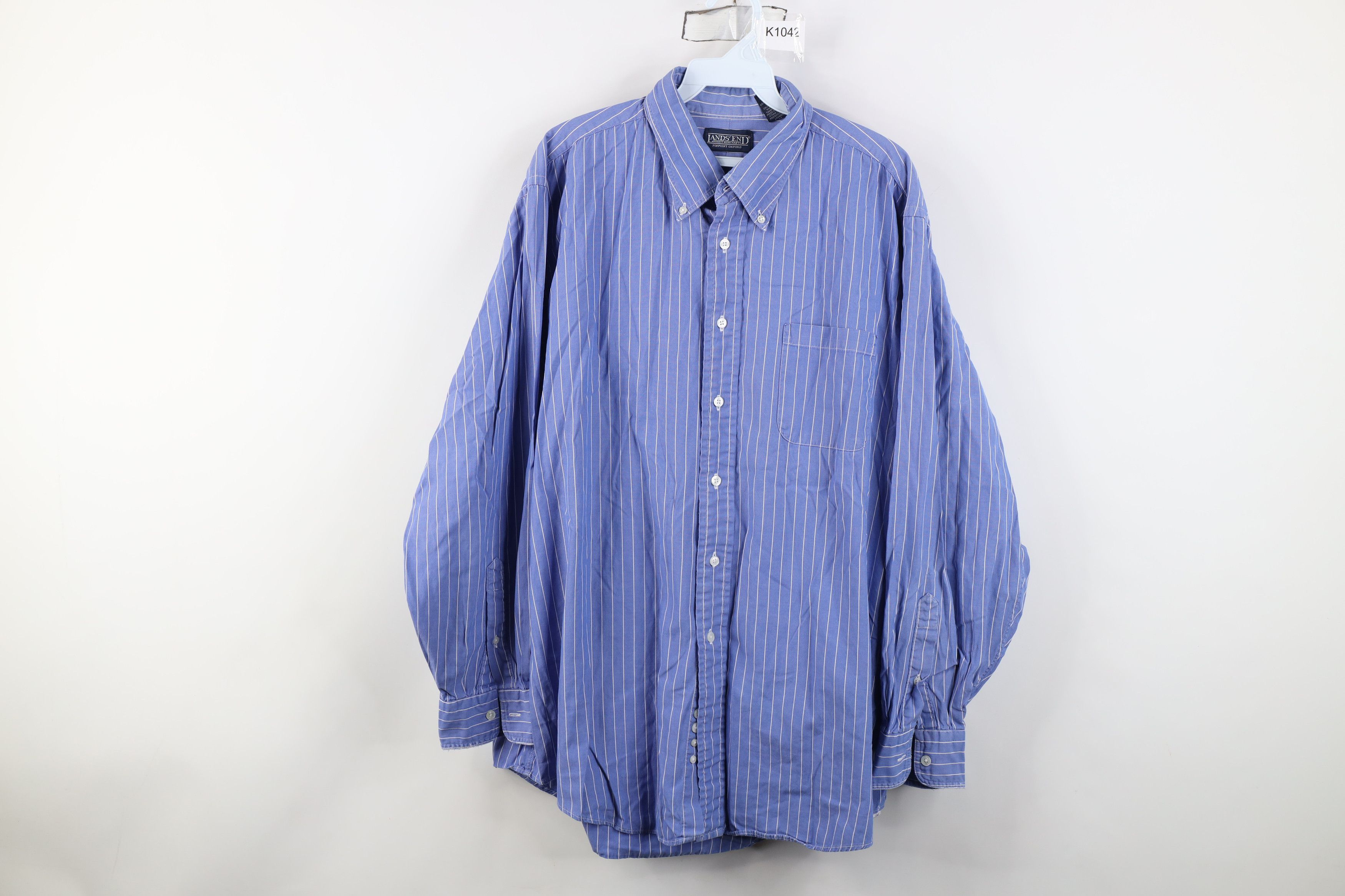 Lands' End Vintage 90s Lands End Pinpoint Oxford Button Down Shirt USA Size US L / EU 52-54 / 3 - 1 Thumbnail