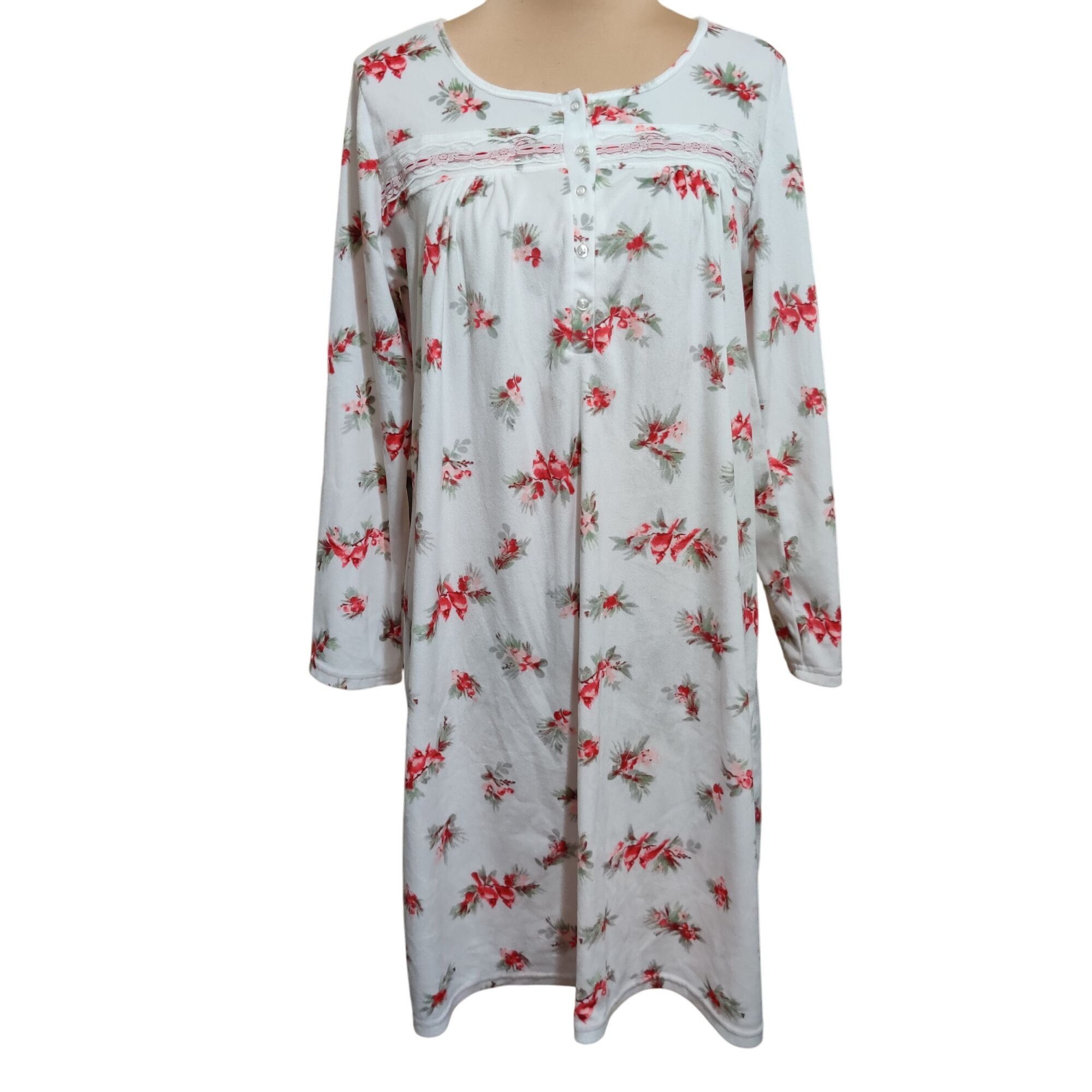 Laura Ashley Laura Ashley M White Floral Fleece Nightgown Lace Trim Cardi Size ONE SIZE - 1 Thumbnail