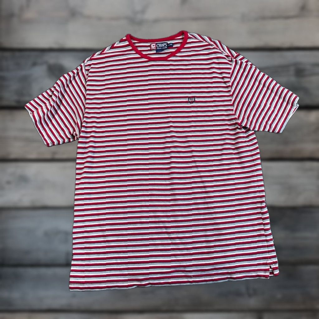 Ralph Lauren VINTAGE Chaps Ralph Lauren Striped T-Shirt Mens XL Red Gray Pique Cotton Preppy Embroidered Size US XL / EU 56 / 4 - 1 Thumbnail