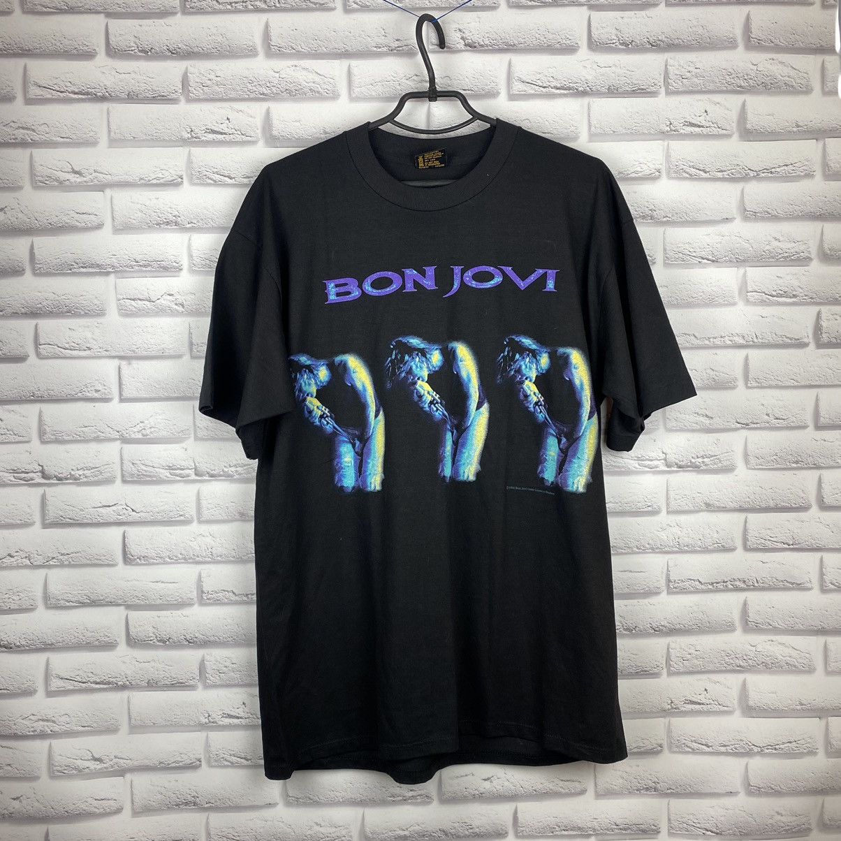 image of Bon Jovi Brockum Made In Usa Big Logo Print Vintage Tee 90’S in Black, Men's (Size XL)