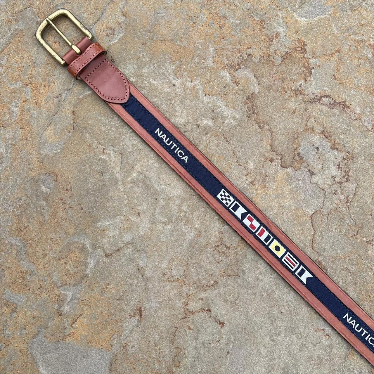 Nautica Y2K Nautica Brown Leather Flag Taping Belt Size ONE SIZE - 4 Thumbnail