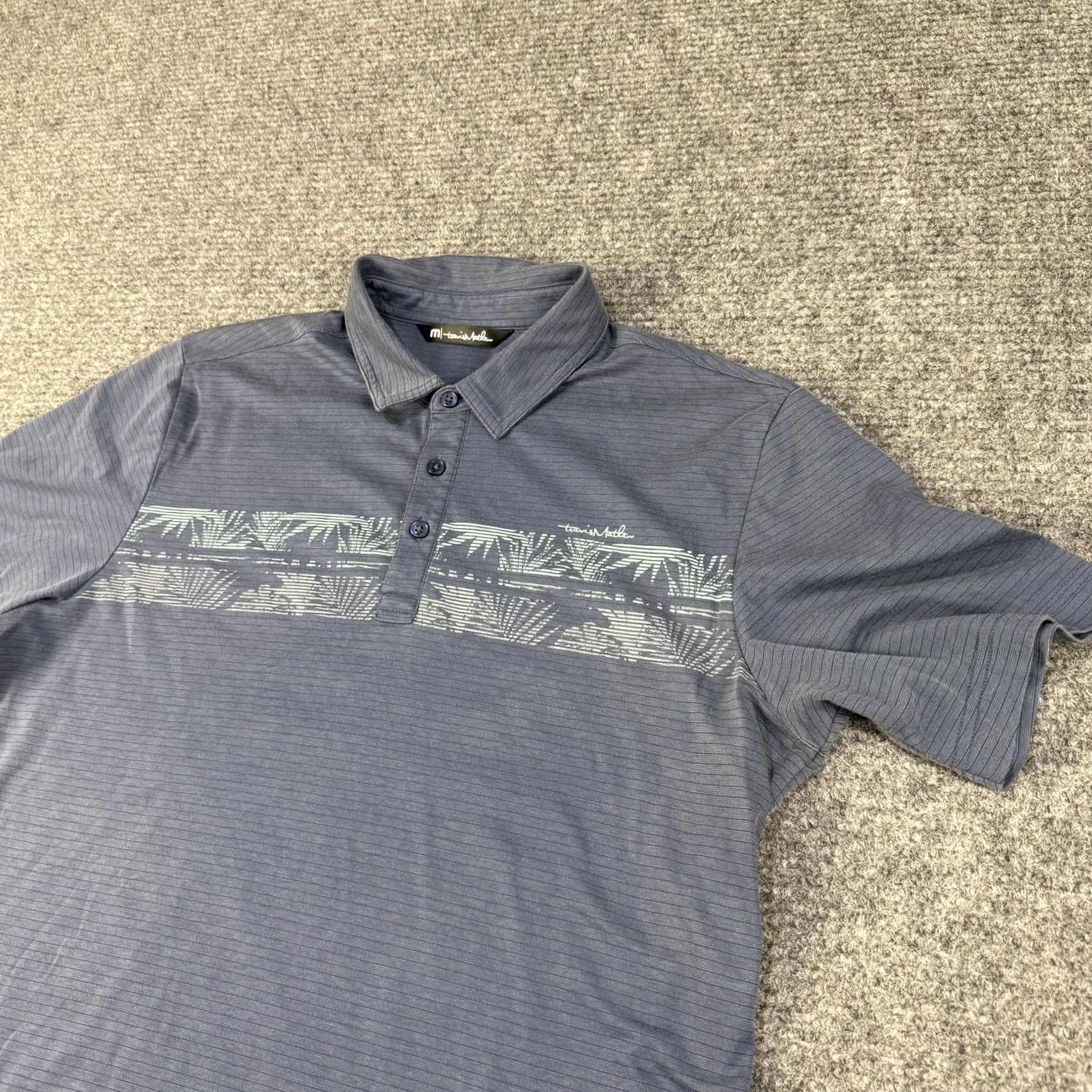 TravisMathew TravisMathew Polo Shirt Mens Large Blue Palm Stripe Golf Performance Stretch Size US L / EU 52-54 / 3 - 3 Thumbnail