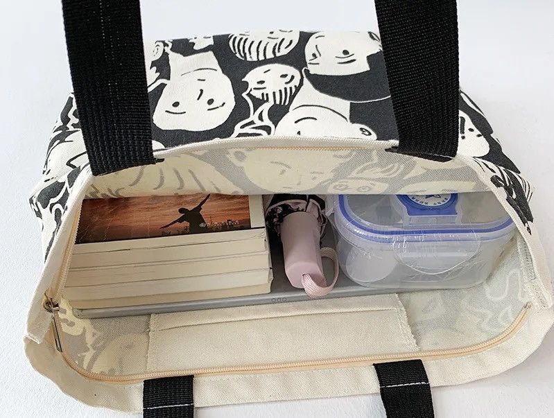Japanese Brand Fashion y2k unisex cartoon portrait canvas tote bag Size ONE SIZE - 4 Thumbnail