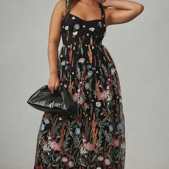 Anthropologie Floral Black Maxi Dress