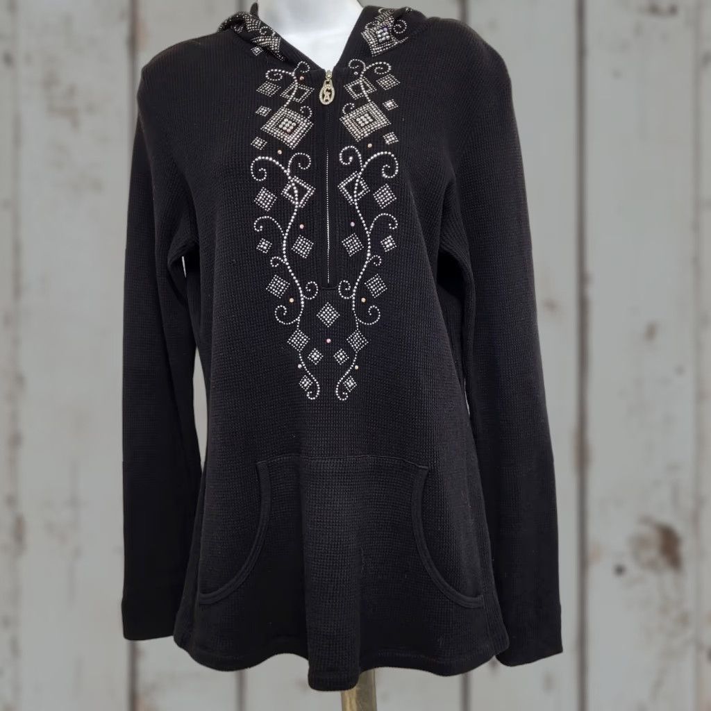 Swarovski Christine Alexander Jacket Women's Large Black Hooded Swarovski Crystals Studs Size L / US 10 / IT 46 - 1 Thumbnail