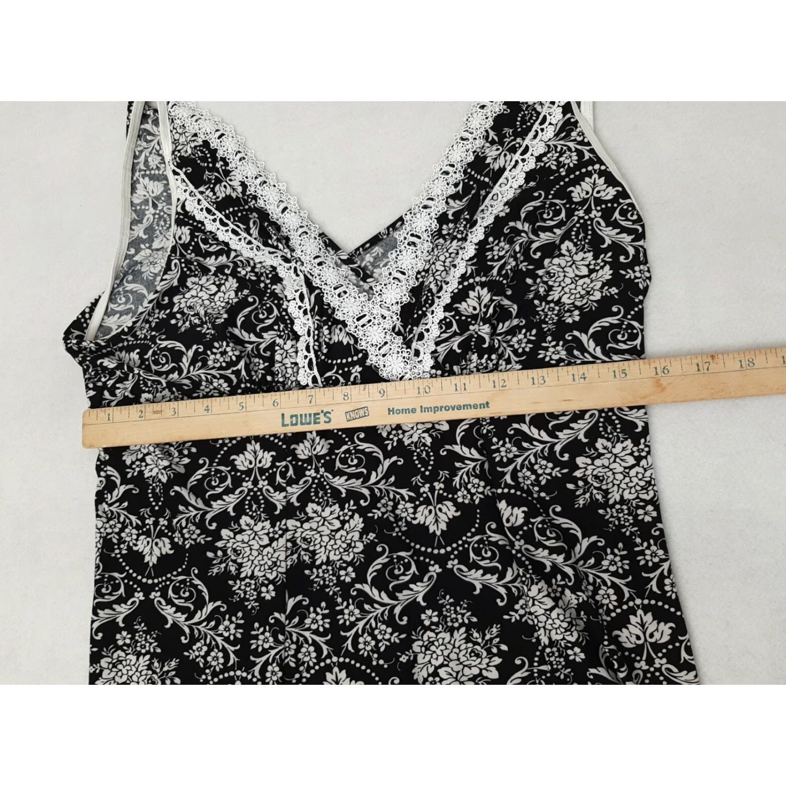 Vintage Delicates Slip Night Gown Lingerie Sexy L large Sleeveless Black White Lace Trim Dress Chemise Women Floral Embroidered Vintage: No Size ONE SIZE - 4 Thumbnail
